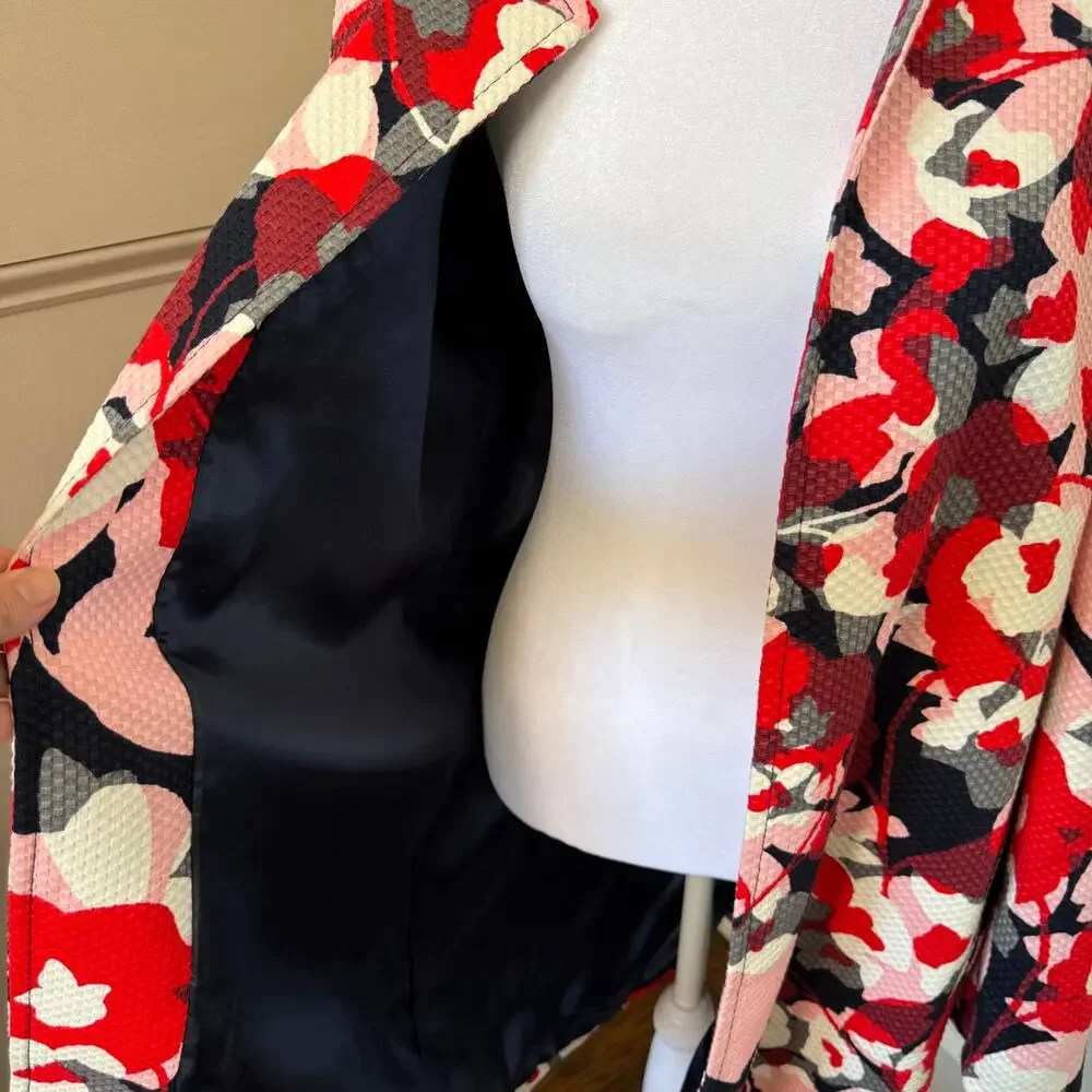 The Limited Women's Pink Red Floral Open Jacket Cotton Pique Size Large